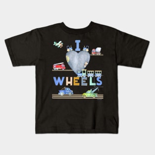 Kids I Love Wheels! Cars Trucks Trains Fun Graphic Boys Birthday Kids T-Shirt